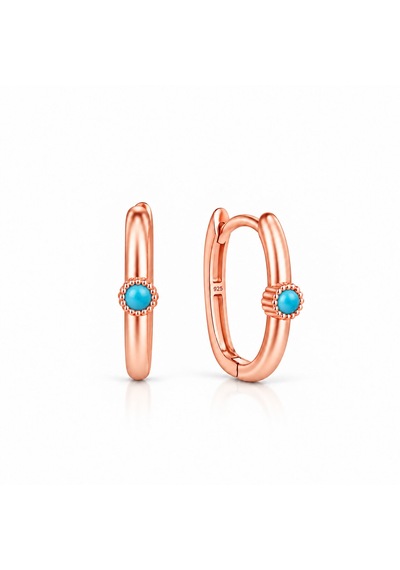 Turkuaz Taşlı Rose Gold 925 Ayar Gümüş Kadın Oval Küpe Pembe