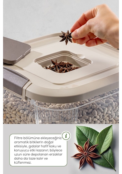Vienev 4'lü 12 Litre Kare Çok Amaçlı Filtre Kapaklı Un Bakliyat Saklama Kabı Bej Bej