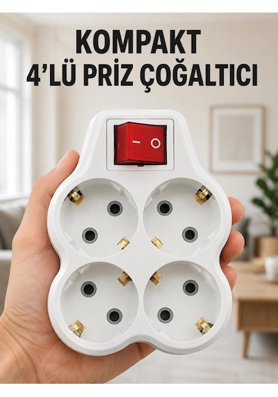Kompakt 4 Lü Priz Çoklayıcı Kablosuz Anahtarlı Ev Ofis Priz Çoğaltma Adaptörü 1