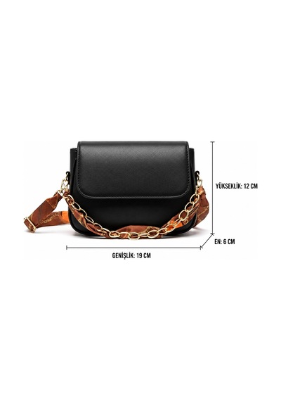 Celeste Bag Siyah Fular Ve Zincir Detaylı Kadın Omuz Çantası