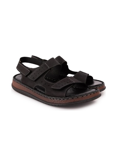 Gondol Unisex Hakiki Deri Cırtlı Ayarlanabilir Rahat Sandalet Hkm.31 Siyah