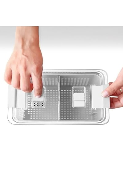 Vinoa 3'lü 2,5 Lt + 5 Lt + 9 Lt Süzgeçli Buzdolabı Düzenleyici Organizer + Saklama Kabı Beyaz