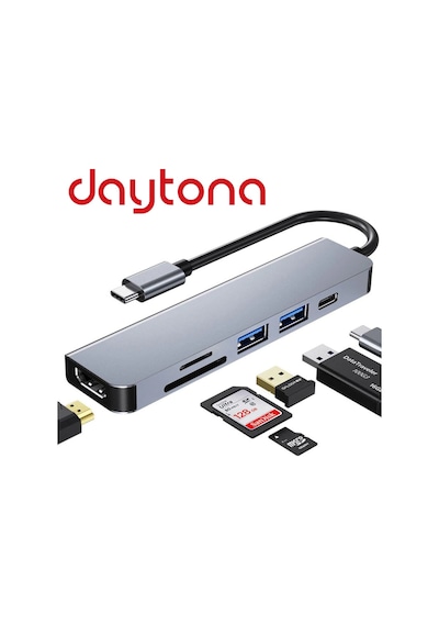 Daytona Ch-13C Type-C To 2 Usb Sd Tf Hdmı Pd Çevirici ...