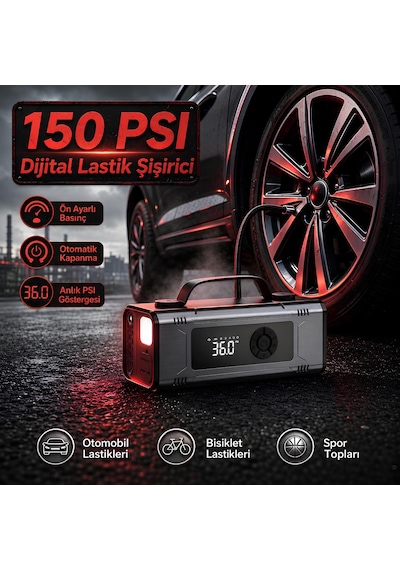 Prohummer Phm014 Jump Starter - Çok Fonksiyonlu 10u1 Arada Süpürgeli Kompresörlü Akü Takviye Cihazı 12000mah - Powerbank