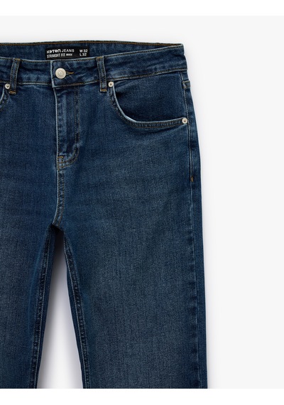 Koton Pamuklu Normal Bel Straight Fit Jean Pantolon - Mark Jean Orta İndigo 6sam40299nd