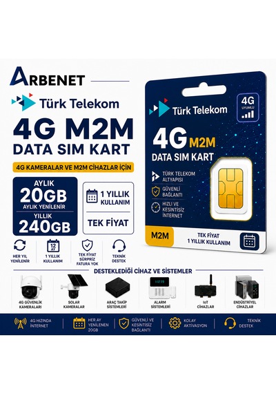 Türk Telekom 4g Data Sim Kart Aylık 20 Gb Yıllık 120 Gb Internet Tüm 4g Cihazlarla Uyumlu M2m
