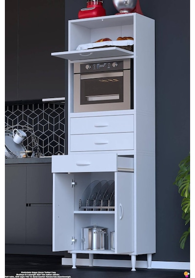 Vario 60 Cm Çok Amaçlı Mutfak, Bakliyat Ve Kahve Köşesi Organizer Modülü - Fırın Uyumlu 60x194x32cm Beyaz Vario 60 Cm Çok Amaçlı Mutfak, Bakliyat Ve Kahve Köşesi Organizer Modülü - Fırın Uyumlu 60x194x32cm Beyaz