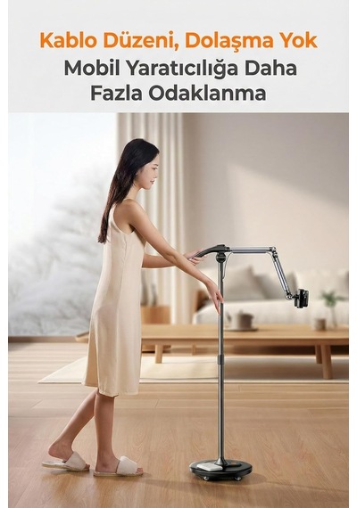 Tekerlekli Vlog Tripod Standı, 360 Döner 3 Kollu 8 Eksen Ayarlanabilir Telefon Standı, Bluetooth Kumandalı Profesy Diğer