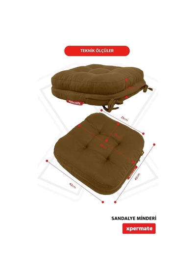 Sandalye Minderi 4'lü Set 42x42x8 Cm Kalın Çift Kat Pofidik Minder Yıkanabilir Fermuarlı Su Ve Yağ İtici Kahveren Çok Renkli