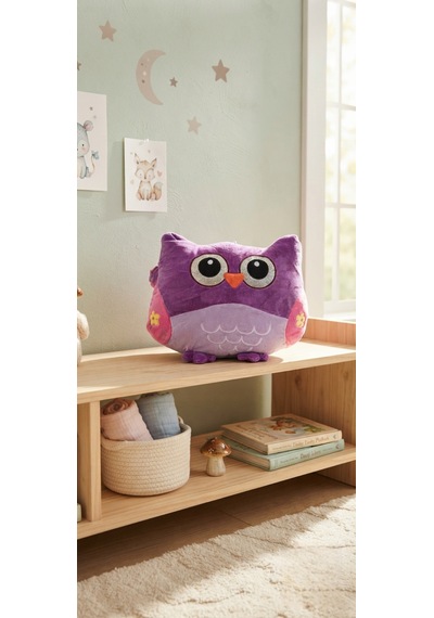 Peluş Baykuş Yastık 40 Cm Mor