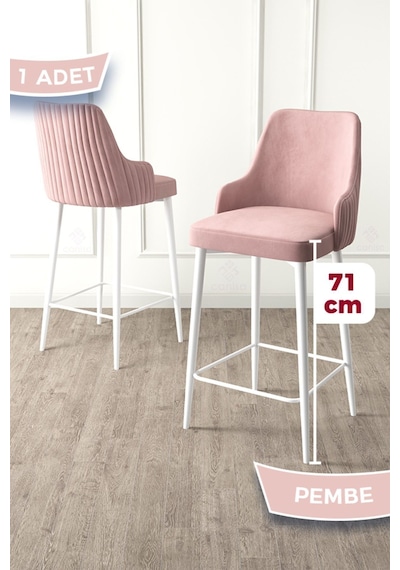 Canisa Enox Serisi,1 Adet Pembe Sandalye Mutfak Bar Sandalyesi, Babyface Kumaş, Beyaz Metal Ayak, Sandalyeler Pembe Ayaklar Beyazzz