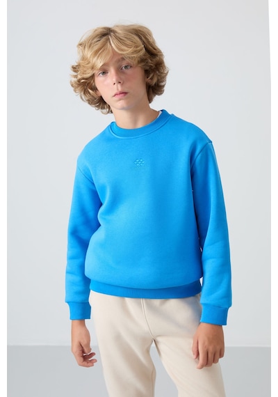 Tommylife Tommy Life Saks Pamuklu Kalın İçi Tüylü Yumuşak Dokulu Standart Fit Nakışlı Erkek Çocuk Sweatshirt - 11232 Saks