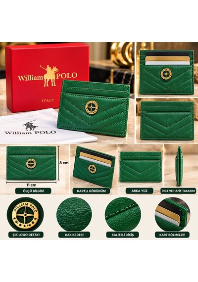 Williampolo Anka Hakiki Deri Unisex Kartlık-ince Tasarım Yeşil