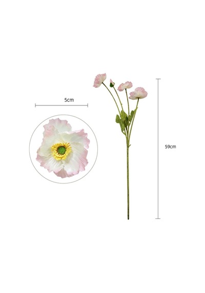 Yapay Çiçek Gelincik Çiçeği Pembe Açık Renk 3 Çiçek 1 Tomurcuk 59cm Pembe
