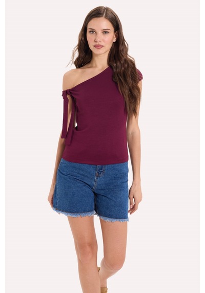 Tudors Kadın Slim Fit Dar Kesim Kısa Kollu Kayık Yaka Bordo Bluz-50537