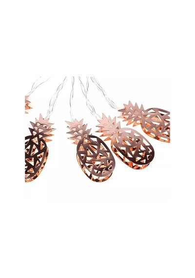 Ananas Sıralı Led Işık 10Lu Dekoratif Lamba Gold Metal