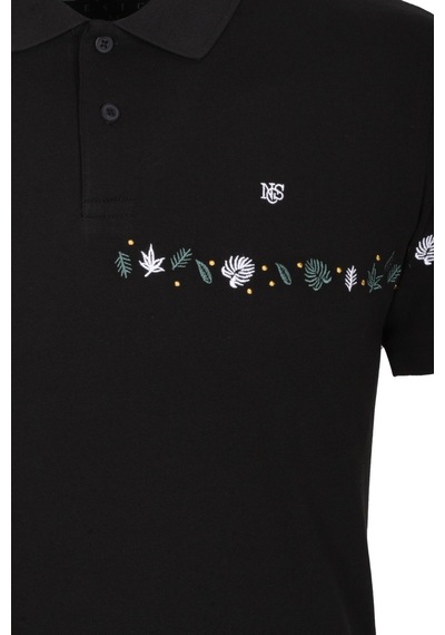 Erkek Polo Yaka Tişört Siyah Slim Fit Ribanalı Kol Nakışlı T-shirt Ncs Jeans 1169-siyah Siyah