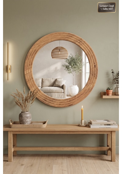 Antik Ahşap Oval Dekoratif Ayna Dresuar Boy Koridor Konsol Aynası Banyo Oda Lavabo Wc Mutfak Makyaj Aynası Yn-108 Atlantik Çam