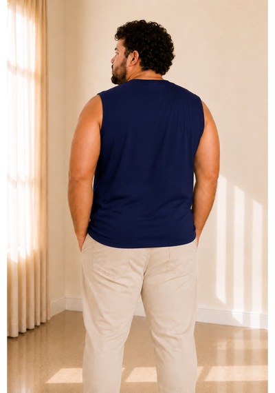 Sngl Tekstil Erkek Büyük Beden Oversize Sıfır Kollu T-shirt 3xl 4xl 5xl 6xl 7xl 8xl 9xl Lacivert