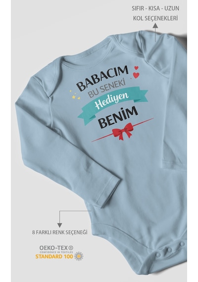 Morivokids Babacım Bu Seneki Hediyen Benim Uzun Kollu Bebek Body %100 Pamuk Bebe Mavisi