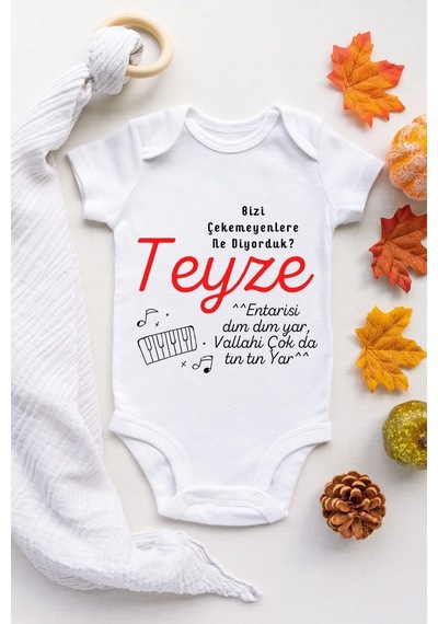 Babylimon Unisex Bebek Bizi Çekemeyenler Teyze Desenli Kısa Kol Body Beyaz - 103535759 Beyaz