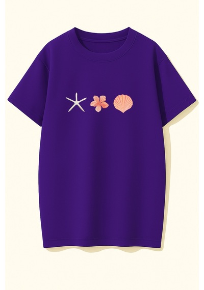 Uyguntarz Unisex İstiridye Kabuk Tasarım Basklı Tshirt Mor