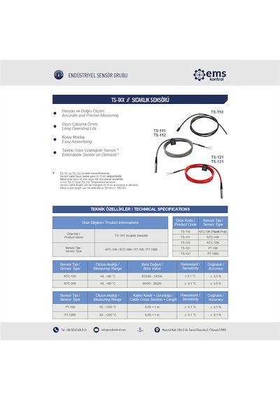 Ems Kontrol - Sıcaklık Sensörü Pt-100 / -50 - +200 C -50 - +200 C