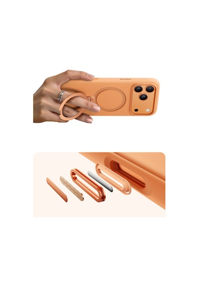 Torras Apple iPhone 17 Pro / 18 Pro Uyumlu O Stand Spin Silicone Serisi Magsafe Kılıf Turuncu