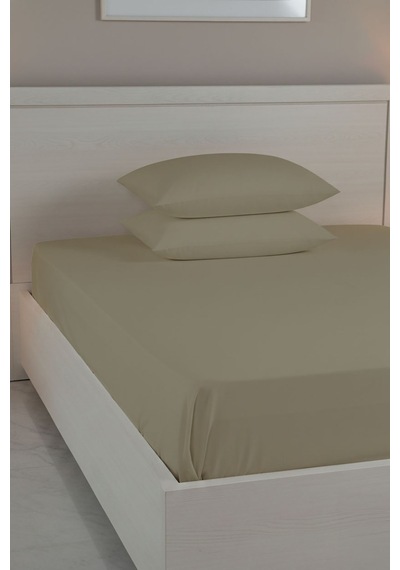 %100 Pamuk Ranforce Premium King Size Lastikli Çarşaf Seti - Bej Bej