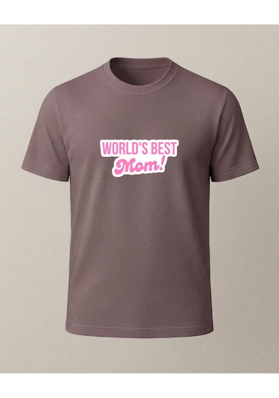 World's Best Mom Baskılı T-shirt Kahverengi