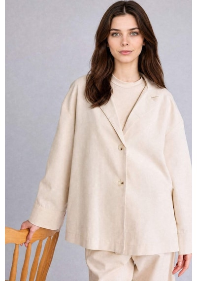 Defacto Relax Fıt Keten Karışımlı Blazer Ceket H3746ax26smer238 Ekru-er238