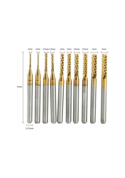 Pcb Mini Karbür Freze Kesici 1.0-3.0mm 10 Lu Set 3.175mm Shank