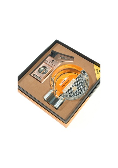 Cohiba Tek Torch Çakmak Kesici Kristal Küllük Bakır İkili Puro Seti Tr9834