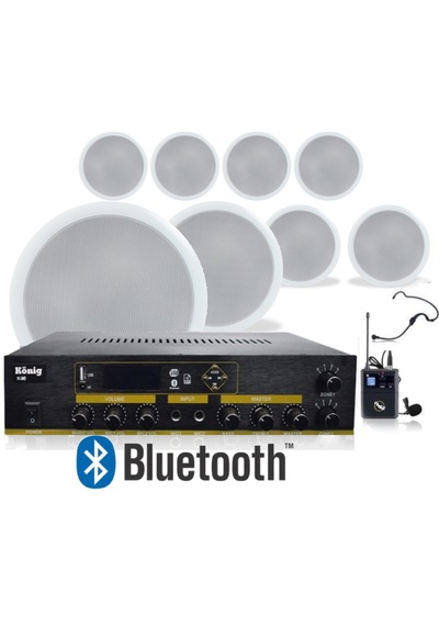 8 Li Tavan Hoparlörlü Bluetooth Anfi Ve Yaka Mikrofonlu Ses Sistemi