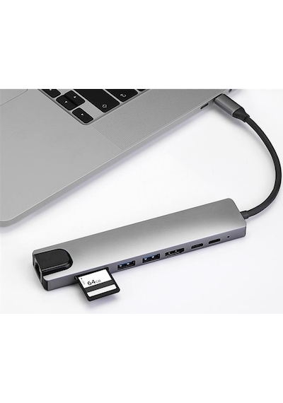 Alfais 4681 Type C To Hdmi Usb Sd Microsd 8In1 Ethernet Çevirici