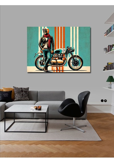 Kanvas Tablo Motosikletli Retro Adam 100cmx140cm