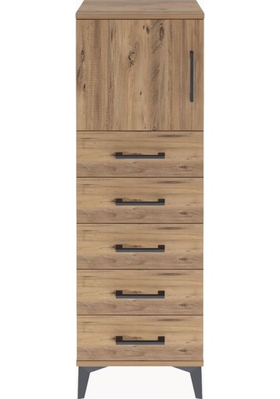 Arges Dolap Tek Raflı 5 Çekmeceli Tek Kapaklı 44x30x134 Çam-çam Çam