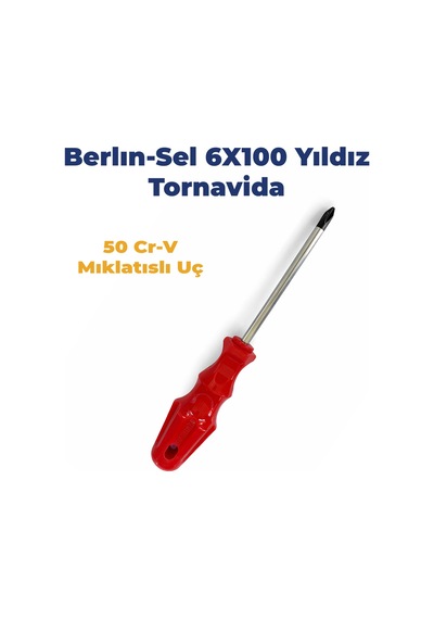 Yıldız Tornavida Ergonomik Kırmızı Plastik Sap 6x100 50 Cr-v Mıklatıslı Uç 20 Cm Uzunluğunda