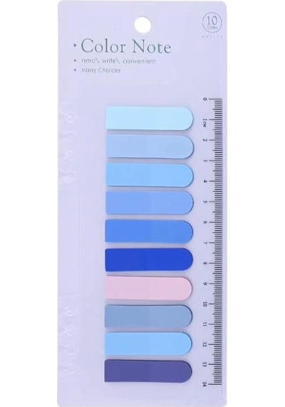 10 Renkli Soft Post-it Cetvelli Mavi Tonları Yuvarlak Şeffaf Pet İndeks Index Sticker Sticky Note