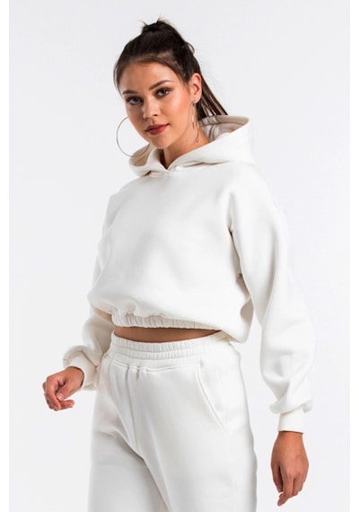 Startmore Caya Kadın Ekru Renk Kapüşonlu Crop Kesim Sweatshirt Cy84196 Beyaz Beyaz