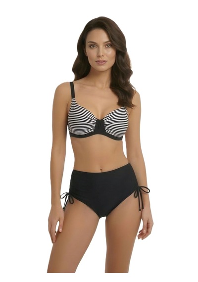 Donlaritta Büyük Beden Toparlayıcı Siyah Beyaz-lacivert Beyaz Göğüs Pedli Bikini Takımı 42-44-46-48-50-52-54 Siyah - Beyaz