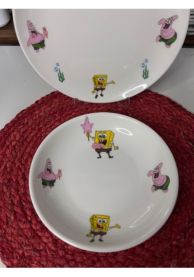 6 Parça Sünger Bob Model Çocuk Bebek Yemek Takımı Beslenme Seti Çok Renkli