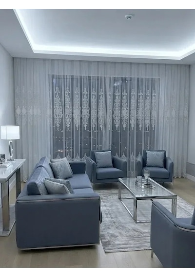 Nivemeshome Hayallife Aplik-6 Altın 1/3 Pileli Tül Perde Apm Ekru- Gold