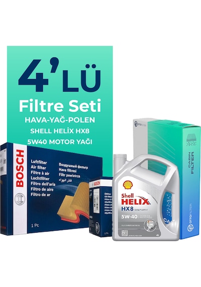 Bosch Renault Clio 0.9 Benzin Tce Filtre Bakım Seti Shell Motor Yağlı (2014-2021) 4 Lü