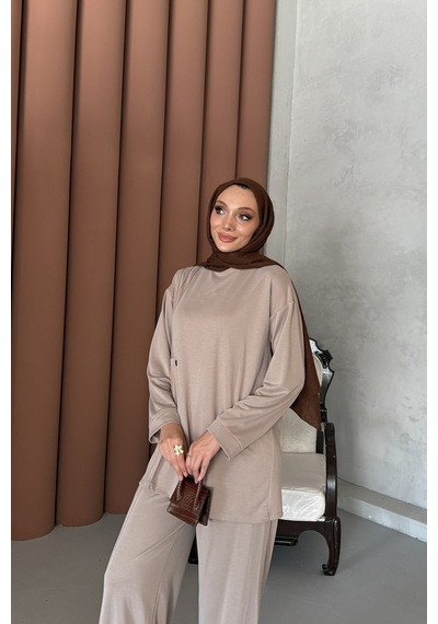 Riella Butik Ravel Tesettür Takım Vizon