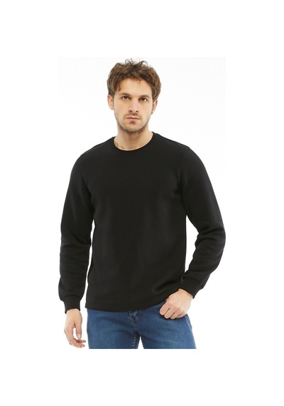 Uniprom Sweatshirt Bisiklet Yaka Içi Polarlı 3 Iplik Pamuklu Normal Kesim Erkek Siyah