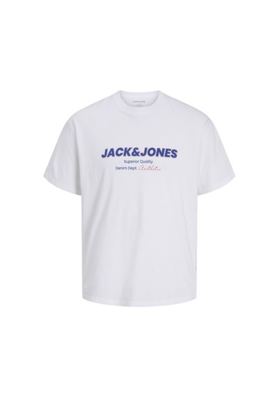 Jack & Jones Erkek Gögüs Baskili Relaxed Fit Bisiklet Yaka Tisört - Abbo - 12298470 Bright White