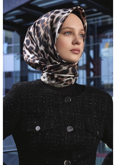 Poanes Leopar Desenli Twill İpek Eşarp Açık Pembe - Pembe