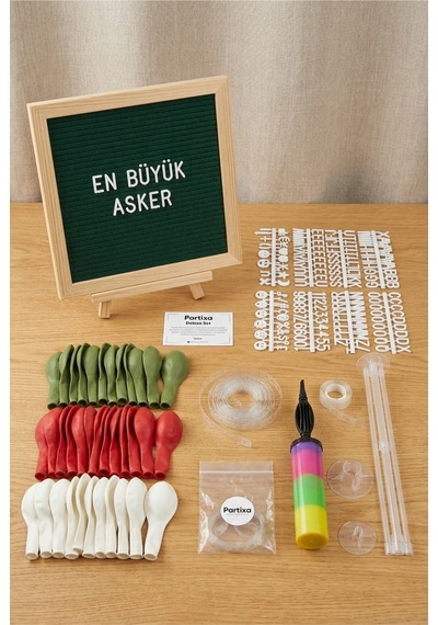 Asker Uğurlama Süsleme Deluxe Set Koyu Yeşil Keçe Yazı Panosu Standlı Balon Zincirli 7li Şeffaf Balon Standlı En Büyük Asker Seti Tüm Yaşlar