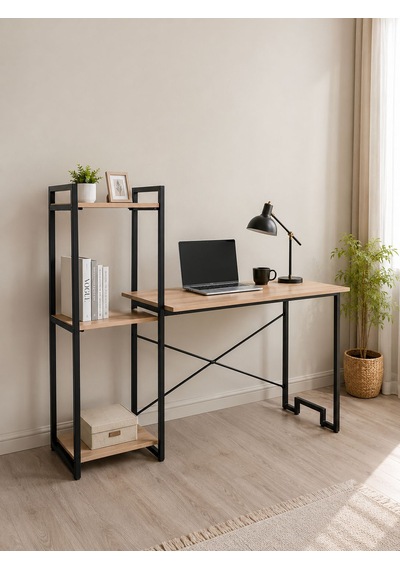 Raflı Çalışma Masası Kitaplıklı Bilgisayar Masası Metal Ayaklı Home Office Ofis Masası Siyah - Siyah Raflı Çalışma Masası Kitaplıklı Bilgisayar Masası Metal Ayaklı Home Office Ofis Masası Siyah - Siyah